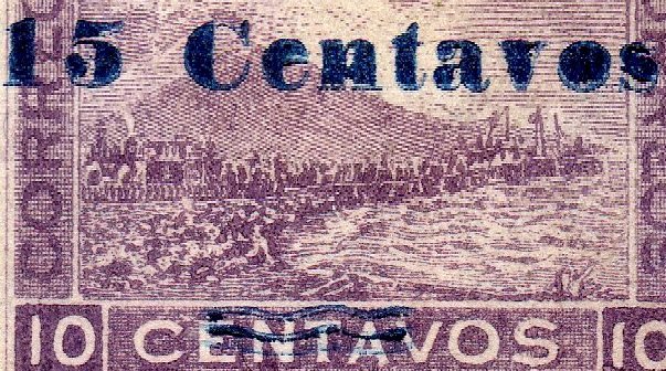 timbres-poste sellos postales stamps Nicaragua Momotombo Volcano & Train 1904 15 centavos surcharge 15c/10c
